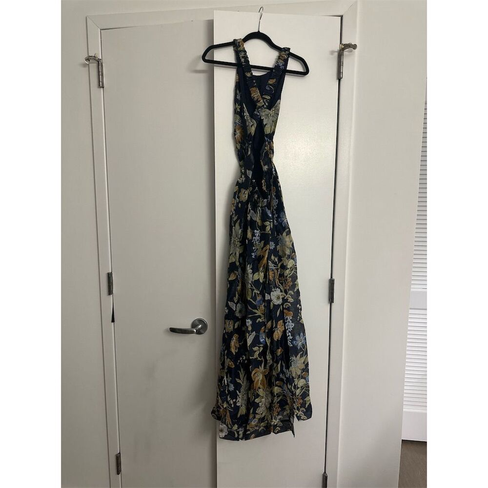 SIR. Lilian Floral Cross Back Maxi Dress Blue V-Neck Size S Formal - Picture 2 of 5